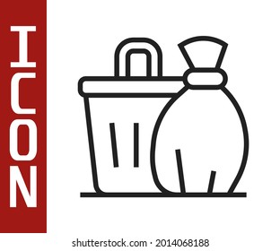 Black line Trash can icon isolated on white background. Garbage bin sign. Recycle basket icon. Office trash icon.  Vector