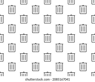 Black line Trash can icon isolated seamless pattern on white background. Garbage bin sign. Recycle basket icon. Office trash icon. Vector Illustration.