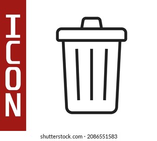 Black line Trash can icon isolated on white background. Garbage bin sign. Recycle basket icon. Office trash icon.  Vector