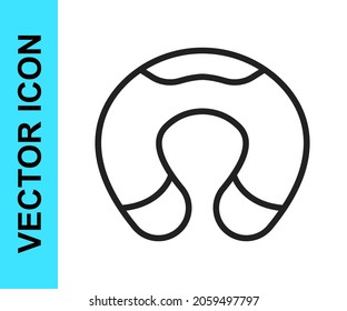 Black line Travel neck pillow icon isolated on white background. Pillow U-shaped.  Vector