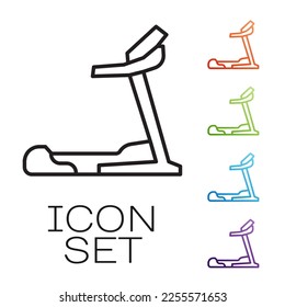 Black line Treadmill machine icon isolated on white background. Set icons colorful. Vector
