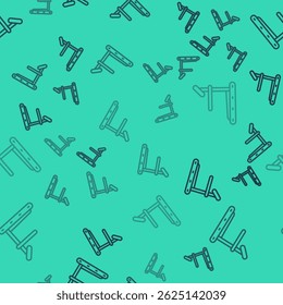 Black line Treadmill machine icon isolated seamless pattern on green background.  Vector