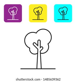 Black line Tree icon isolated on white background. Forest symbol. Set icons colorful square buttons. Vector Illustration