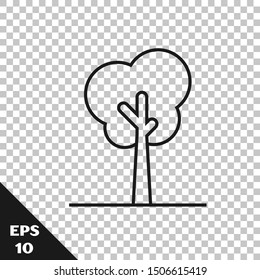 Black line Tree icon isolated on transparent background. Forest symbol.  Vector Illustration