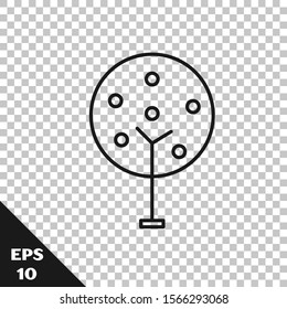 Black line Tree icon isolated on transparent background. Forest symbol.  Vector Illustration