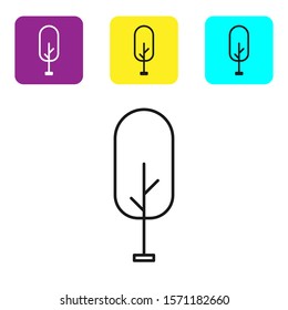 Black line Tree icon isolated on white background. Forest symbol. Set icons colorful square buttons. Vector Illustration