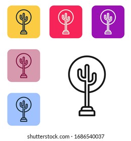 Black line Tree icon isolated on white background. Forest symbol. Set icons in color square buttons. Vector Illustration