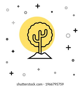Black line Tree icon isolated on white background. Forest symbol. Random dynamic shapes. Vector Illustration