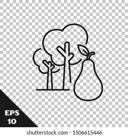 Black line Tree with pears icon isolated on transparent background. Agricultural plant. Organic farm product. Gardening theme.  Vector Illustration