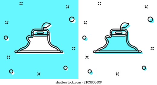 Black line Tree stump icon isolated on green and white background. Random dynamic shapes. Vector