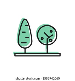 Black line Trees icon isolated on white background. Forest symbol.  Vector Illustration