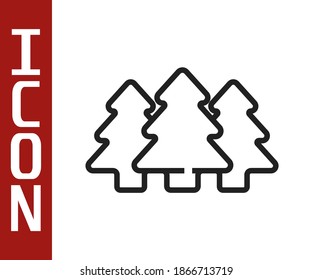 Black line Trees icon isolated on white background. Forest symbol.  Vector