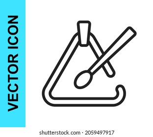 Black line Triangle musical instrument icon isolated on white background.  Vector