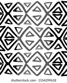 Black line triangles and lines ink seamless pattern. Decorative illustration, good for printing. Great for label, print, packaging, fabric. 