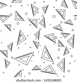 Black line Triangular ruler icon isolated seamless pattern on white background. Straightedge symbol. Geometric symbol.  Vector Illustration