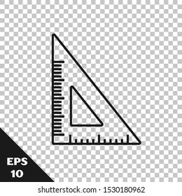 Black line Triangular ruler icon isolated on transparent background. Straightedge symbol. Geometric symbol.  Vector Illustration