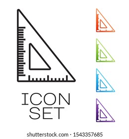 Black line Triangular ruler icon isolated on white background. Straightedge symbol. Geometric symbol. Set icons colorful. Vector Illustration