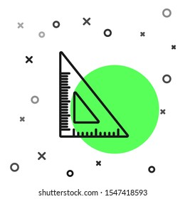 Black line Triangular ruler icon isolated on white background. Straightedge symbol. Geometric symbol.  Vector Illustration