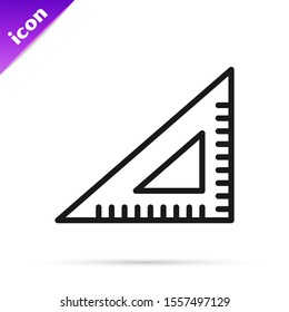 Black line Triangular ruler icon isolated on white background. Straightedge symbol. Geometric symbol.  Vector Illustration