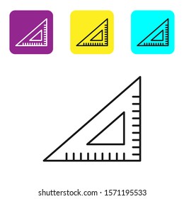 Black line Triangular ruler icon isolated on white background. Straightedge symbol. Geometric symbol. Set icons colorful square buttons. Vector Illustration