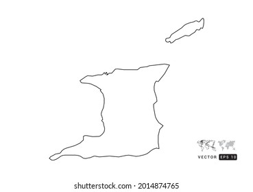 Black  line Trinidad and Tobago map vector on white background.