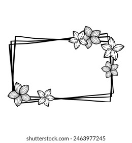 Black line Triple Rectangle Frame with Flowers. Vector illustration for decorate logo, text, wedding, greeting cards and any design.