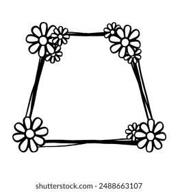 Black line Triple Trapezoid Frame with Daisy Flowers. Vector illustration for decorate logo, text, wedding, greeting cards and any design.