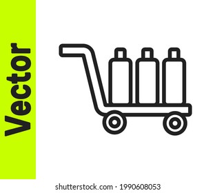 Black line Trolley suitcase icon isolated on white background. Traveling baggage sign. Travel luggage icon.  Vector