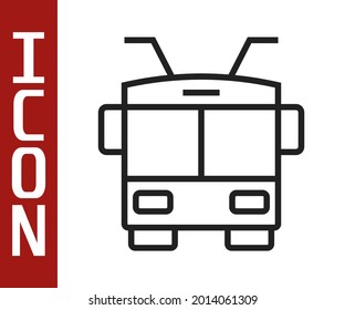 Schwarze Linie Trolleybus Symbol einzeln auf weißem Hintergrund. Symbol für öffentliche Verkehrsmittel.  Vektorgrafik