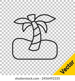 Black line Tropical palm tree icon isolated on transparent background. Coconut palm tree.  Vector
