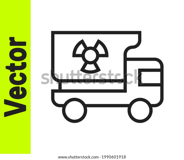 Black line Truck with radiation\
materials icon isolated on white background. \
Vector