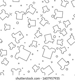 Black line T-shirt icon isolated seamless pattern on white background.  Vector Illustration