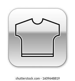 Black line T-shirt icon isolated on white background. Silver square button. Vector Illustration