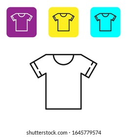 Black line T-shirt icon isolated on white background. Set icons colorful square buttons. Vector Illustration