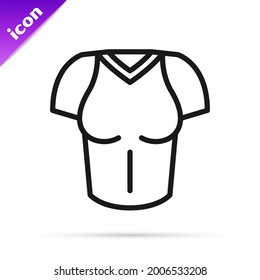 Black line T-shirt icon isolated on white background.  Vector