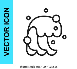 Black line Tsunami icon isolated on white background. Flood disaster. Stormy weather by seaside, ocean or sea wave or tsunami.  Vector