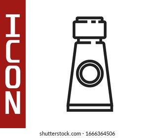 Black line Tube with paint palette icon isolated on white background.  Vector Illustration