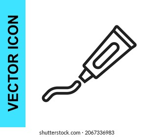 Black line Tube of toothpaste icon isolated on white background.  Vector