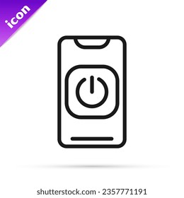 Black line Turn off robot from phone icon isolated on white background.  Vector