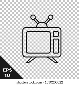Black line Tv icon isolated on transparent background. Television sign.  Vector Illustration