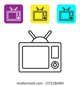 Black line Tv icon isolated on white background. Television sign. Set icons colorful square buttons. Vector Illustration