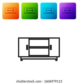 Black line TV table stand icon isolated on white background. Set icons in color square buttons. Vector Illustration