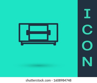 Black line TV table stand icon isolated on green background.  Vector Illustration