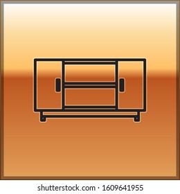 Black line TV table stand icon isolated on gold background. Vector Illustration Black line TV table stand icon isolated on gold background. Vector Illustration
