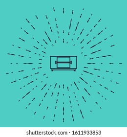 Black line TV table stand icon isolated on green background. Abstract circle random dots. Vector Illustration
