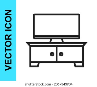 Black line TV table stand icon isolated on white background.  Vector