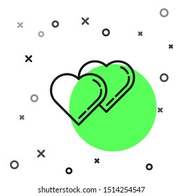 Black line Two Linked Hearts icon isolated on white background. Romantic symbol linked, join, passion and wedding. Valentine day symbol.  Vector Illustration