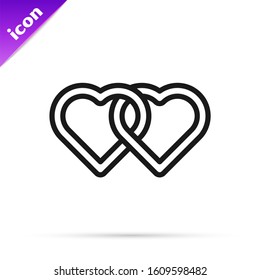 Black line Two Linked Hearts icon isolated on white background. Romantic symbol linked, join, passion and wedding. Valentine day.  Vector Illustration