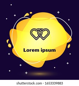 Black line Two Linked Hearts icon isolated on blue background. Romantic symbol linked, join, passion and wedding. Valentine day. Abstract banner with liquid shapes. Vector Illustration