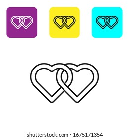 Black line Two Linked Hearts icon isolated on white background. Romantic symbol linked, join, passion and wedding. Valentine day. Set icons colorful square buttons. Vector Illustration